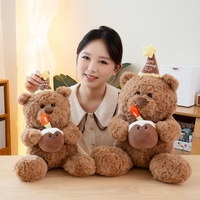 Adorable ours en peluche d'anniversaire, jouet en peluche doux avec gâteau et chapeau de fête pour enfants, garçons et filles, cadeau surprise joyeux anniversaire