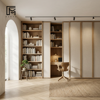 MARFA Fabricant d'étagères murales en bois sur mesure avec panneaux coulissants en lin et bureau intégré pour le bureau à domicile