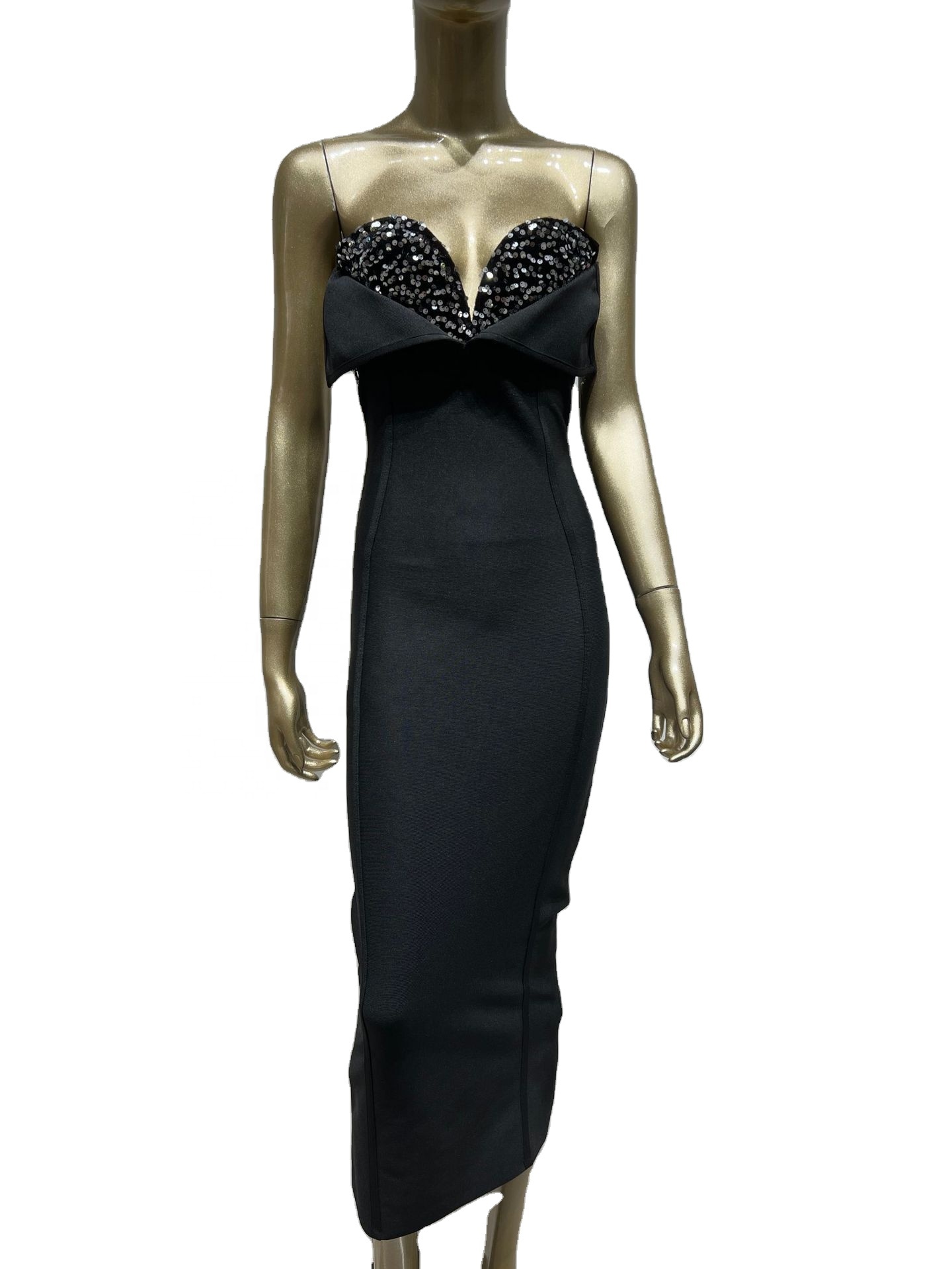In Stock Plain Black Tube Dress Elegant Evening Wear
