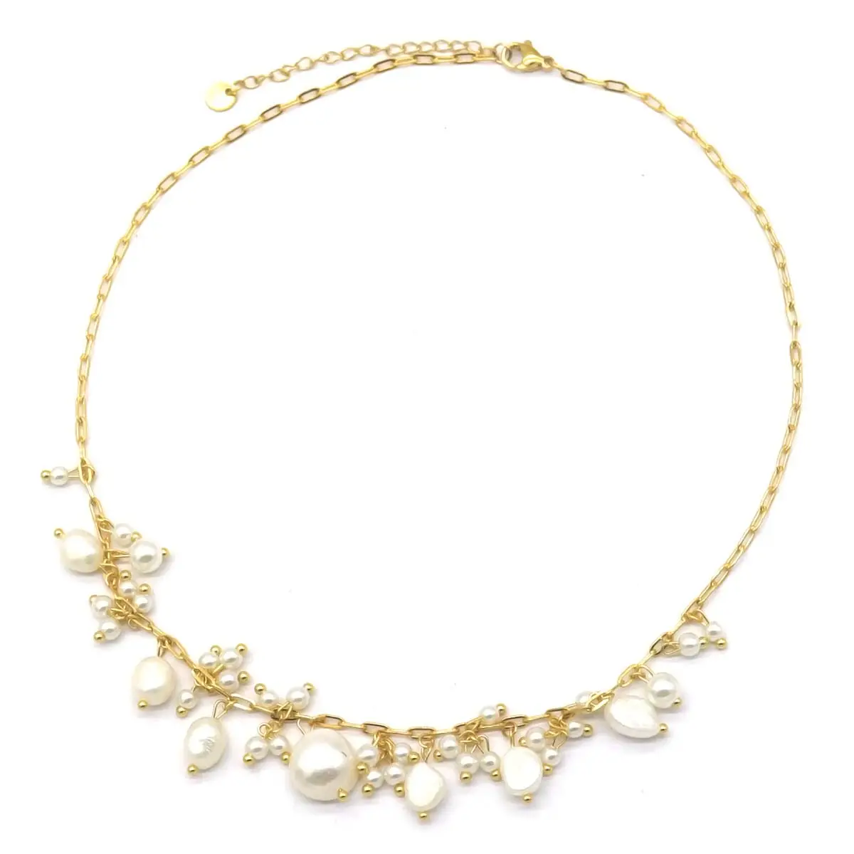 Collar llamativo de perlas falsas de calidad de acero inoxidable chapado en oro de Halo para mujer, joyería de moda para mujer