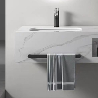 Lavabo mural moderne en céramique avec miroir inclus, facile à nettoyer, pour toilettes publiques, appartements, hôtels et villas