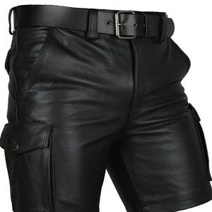<b>Men's</b> Sexy Street Wear <b>Black</b> Heavy Leather 6 Pocket Cargo Shorts Half Pants Premium Soft <b>Real</b> Leather Trousers - Product Image 2