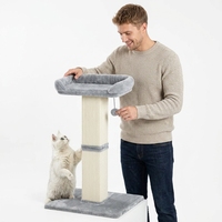 Arbre à chat moderne en peluche, griffoir durable 40x30cm, hauteur 88cm, base en sisal tressé, pompons gris foncé, panneau artificiel en polaire corail