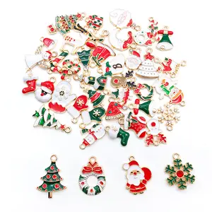 Ornamen liontin natal bandul Aloi Enamel dan ornamen liontin Sinterklas untuk Anting Kalung Perhiasan DIY