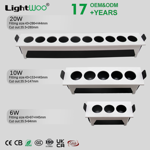 Plafonnier LED carré linéaire encastré anti-éblouissement pour intérieur, 5*2W 10W, 2 têtes, blanc/noir, Ra90 - Product Image 3