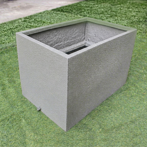 Classic Grey <b>Rectangular</b> Flower <b>Pot</b> Dotted Texture Outdoor Floor Garden Planter Minimalist Style Durable Lightweight Fiberglass - Product Image 1