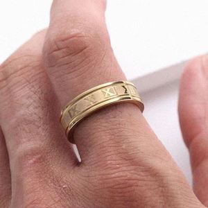 Anello con Numeri Romani di Tendenza, 6 MM in Acciaio Inossidabile, Stile Punk Nero con Placcatura in Oro 18K per Uomo e Donna - Product Image 3