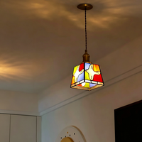 Lampu Gantung Kaca Patri Bentuk Merpati Warna Tembaga E14 LED Mini Barrel Shade AC 85-265V untuk Dapur Kamar Tidur Kafe