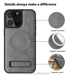 Offre Spéciale Magnétique Flip Cover Imitation Cuir Caché Titulaire Mobile Béquille Mat Téléphone étui pour iphone 16 15 14 <span class=keywords><strong>Pro</strong></span> Max - Product Image 6