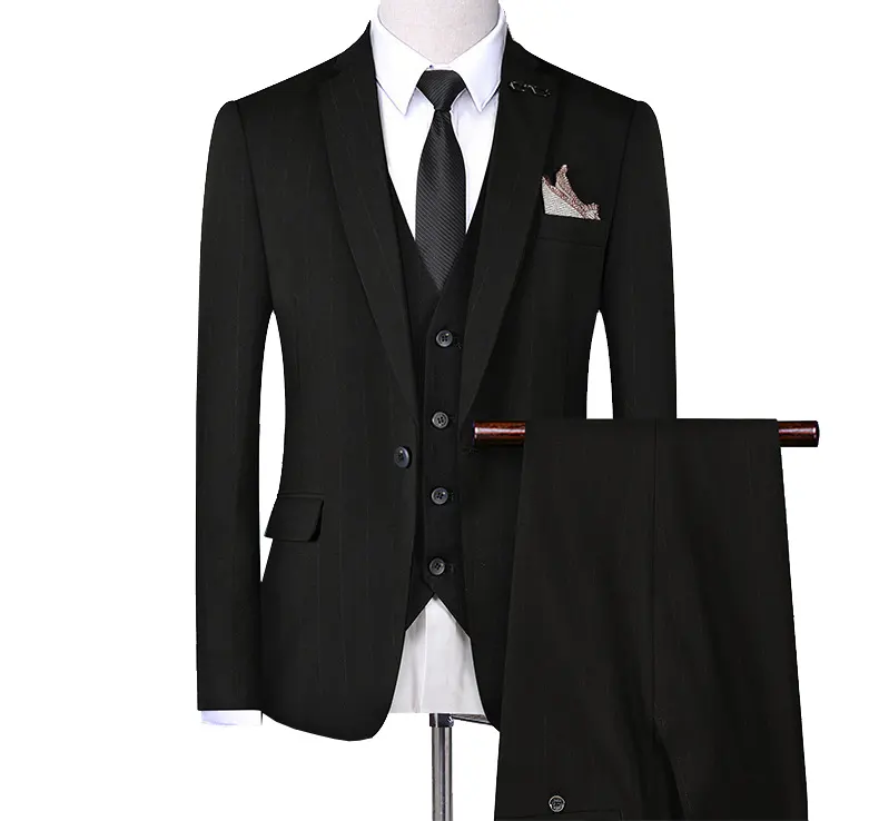 Men's casual Suit Stripe One Button Slim Fit Single Breast Prom 3 Pieces Business Formal Men's Suits