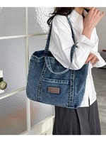 Tas Tote Denim Kustom Vintage Tas Selempang Belanja Warna Solid Kasual Tas Hadiah Retail Tas Kantor Komuter Kustom OEM ODM Grosir