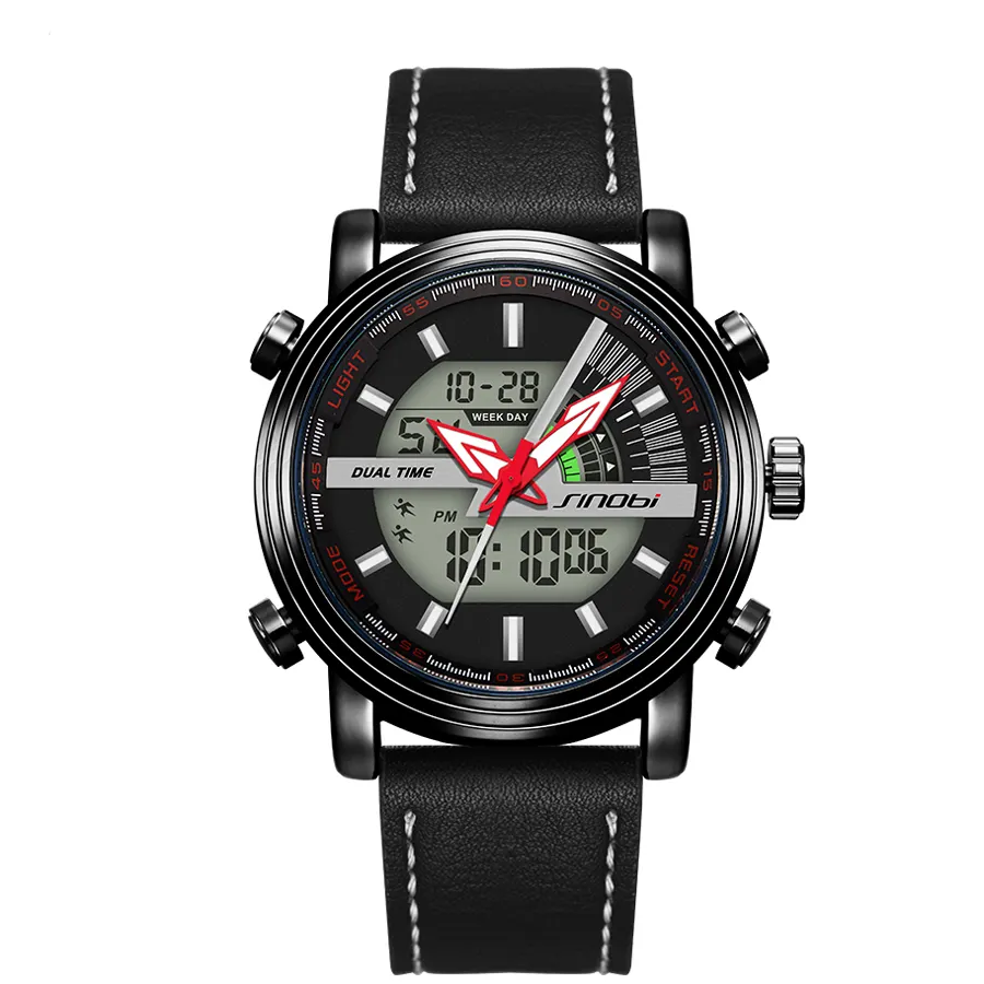 SINOBI นาฬิกาโครโนกราฟของผู้ชาย,นาฬิกาหน้าปัดดิจิตอลเรืองแสงนาฬิกามีไฟ LED S9795G