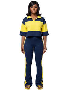 Completo Casual Autunnale per Ragazze Alte: Top Corto a Maniche Corte e Pantaloni a Zampa a Vita Alta Elasticizzati - Product Image 4