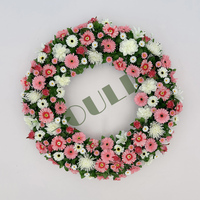 F-005 Couronne funéraire décorative en fleurs artificielles, forme ronde, pour tombes – Vente en gros