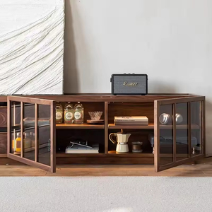 Mueble <span class=keywords><strong>de</strong></span> TV Moderno <span class=keywords><strong>de</strong></span> Nogal con Puertas <span class=keywords><strong>de</strong></span> Vidrio <span class=keywords><strong>y</strong></span> Cajón, Diseño <span class=keywords><strong>de</strong></span> Mediados <span class=keywords><strong>de</strong></span> Siglo para Sala <span class=keywords><strong>de</strong></span> Estar <span class=keywords><strong>y</strong></span> Dormitorio, Centro <span class=keywords><strong>de</strong></span> Entretenimiento - Product Image 5