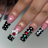 Faux ongles à presser en gros, faits main, en acrylique, carrés moyens, style 'Duck', dégradé rose-jaune, avec découpe, faux ongles français, couvrance totale 3D