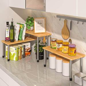 Multi-functional Home and <b>Kitchen</b> Countertop Organizer Counter Shelf 2 Tier Separable Bamboo <b>Corner</b> Shelf - Product Image 4
