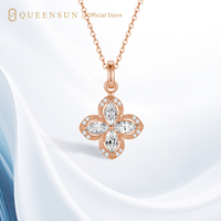 Collier pendentif trèfle à quatre feuilles en or rose massif 18 carats avec chaînes et diamants, style vintage filigrané, bijou de luxe pour cadeau de fête, joaillerie fine