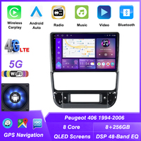 Autoradio 8+256 Go pour Peugeot 406 1994-2006 Lecteur DVD de voiture Carte 4G WIFI DVR TPMS RDS OBD Caméra 360 Android