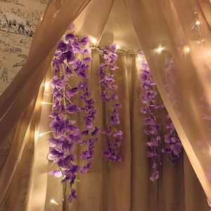 Fleurs artificielles de glycine 100cm-200cm, bouquet en soie plastique pour décorations de plafond intérieures de mariage - Product Image 3