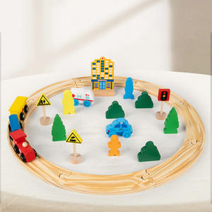 Ensemble de rails de train en bois avec voitures et panneaux de <span class=keywords><strong>signalisation</strong></span> pour les tout-petits, jeu d'imitation et développement de l'apprentissage précoce - Product Image 2