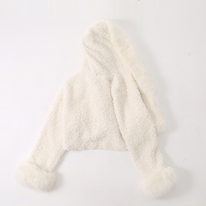 مهرجان معطف فرو صناعي دافئ أبيض سميك للنساء السيدات في الشتاء مع مقنعين - Product Image 3