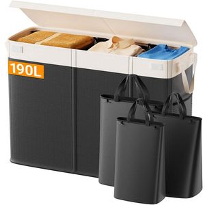 190L Large Customizable 3 Sections Folding <b>Storage</b> Basket Collapsible Large Dirty Clothes <b>Laundry</b> Bag Basket <b>Organization</b> - Product Image 1