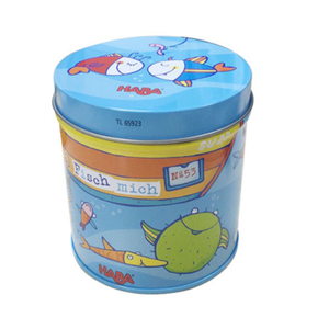 Contenedor de estaño de Metal redondo de marca, dibujos animados coloridos impresos para almacenamiento de <span class=keywords><strong>juegos</strong></span> de pesca para niños y embalaje de regalo, lata duradera - Product Image 1