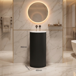 Lavabo a <span class=keywords><strong>colonna</strong></span> in pietra artificiale scanalato, lavabo cilindrico a <span class=keywords><strong>colonna</strong></span> <span class=keywords><strong>con</strong></span> nervature, lavabo moderno da terra per <span class=keywords><strong>bagno</strong></span> - Product Image 5