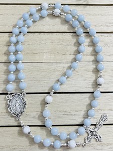 개인 맞춤형 과달루페 성모님 센터피스 반귀석 아쿠아마린 스톤 비즈 묵주 십자가 참 포함 - Product Image 3