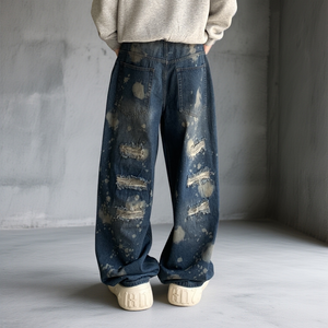 Jean ample et large pour homme, style décontracté, en denim délavé, <span class=keywords><strong>effet</strong></span> usé, style vintage, pantalon streetwear - Product Image 3