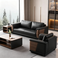 Ensemble de canapés de bureau modernes en cuir 3+2+1 places, canapé de réception exécutif avec table basse et accoudoirs en bois, mobilier de bureau de direction