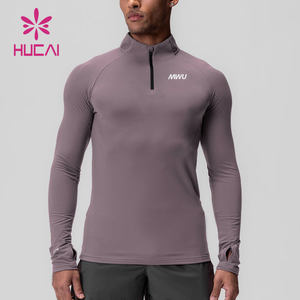 Hcuai เสื้อออกกำลังกายแขนยาวมีซิปสำหรับผู้ชายเสื้อออกกำลังกายกล้ามเนื้อเข้ารูปแบบแห้งน้ำหนักเบาแบบตามสั่งเสื้อยืดออกกำลังกายแขนยาว1/4ส่วน - Product Image 6