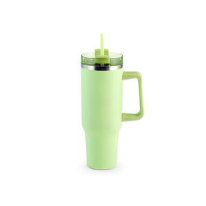 Bicchiere in acciaio inossidabile verde da 1,2 litri con cannuccia e manico per bevande fredde - Product Image 1