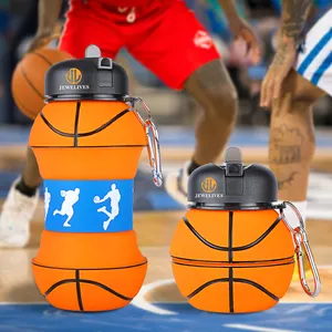 Botella de agua plegable de gel de sílice deportiva de silicona con forma de baloncesto de goma plegable ecológica personalizada