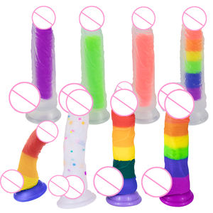 Gros gode <span class=keywords><strong>en</strong></span> silicone réaliste 7 "8" pouces forte ventouse pénis bâton coloré point arc-<span class=keywords><strong>en</strong></span>-ciel Transparent femmes Masturbation gode jouet - Product Image 3