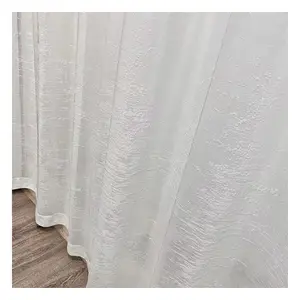 100% Polyester Jacquard White Sheer Curtain Fabric Cheap Cut Pile Velvet Striped Pattern Woven Style Home Textiles Living Room