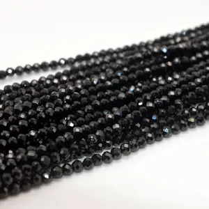 Venta caliente cuentas de piedras preciosas de espinela negra Natural 2/3/4mm corte facetado gemas sueltas cuentas de espinela para la fabricación de joyas