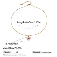 Collier pendentif cœur en émail plaqué or 18 carats en acier inoxydable pour femme, breloque d'amour multicolore, réglable, bijou de mode délicat