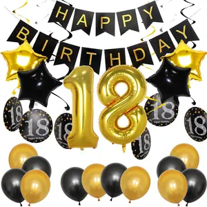 Черно-золотой набор для украшения дня рождения с воздушными Шарами на день рождения баннер занавеска из фольги с бахромой товары для дня рождения