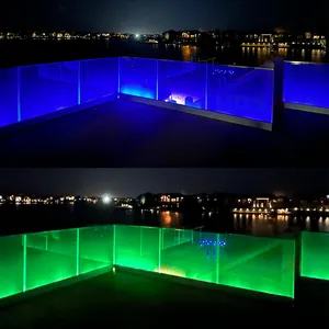 Dek Led Licht Glazen Reling Leuning Leuning Balustrade Zijwaarts Gemonteerde Trapleuning Aluminium U Kanaal Terras Glazen Balustrade Balkon