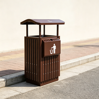 Poubelle extérieure en métal imitation bois avec toit imperméable et cendrier, poubelle publique résistante aux intempéries pour appartement, rue, parc, communauté