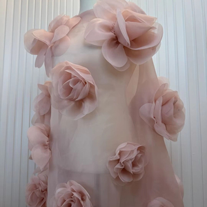 3Dローズ花柄チュールウェディングレース生地ファンシーメッシュ3D花柄ローザレース生地 - Product Image 1