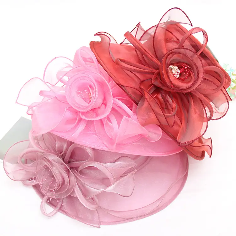 SH035 grosir elegan pernikahan dan Gereja topi bulat Organza pengantin atasan datar wanita Gereja poliester Fascinator