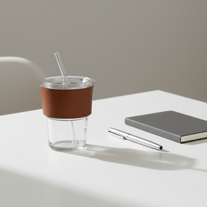 <span class=keywords><strong>Tasse</strong></span> en Verre Virale de 400 ml pour <span class=keywords><strong>Café</strong></span> et Lait, Cadeau avec Manchon en Cuir Isolant et Pailles en Verre - Product Image 5