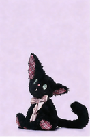 Peluche Chat Noir de la Série Custom Listening avec Nœud Rose et Détails à Carreaux