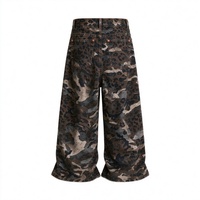 Pantalon long en jean personnalisé en coton épais style hip-hop, coupe large, motif camouflage marine, avec braguette à boutons métalliques et taille ajustable
