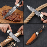 Couteau à lame fixe en damas fait main, tête d'aigle, couteau tactique de chasse, couteau de camping, couteau de poche, étui en cuir F0101