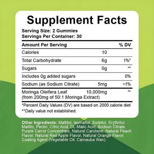 Oem Moringa Gummies Met Voedingsvezels Moringa Oleifera Blad Hot Selling Kruidensupplementen Custom Label Design Voor Mannen Vrouwen - Product Image 4