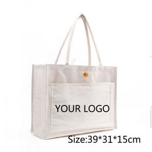 Bolsa de Compras de Lino Blanco Natural con Logotipo Personalizado por Sublimación Navideña al por Mayor, Bolsa de Mano de Lona de Yute Ecológica - Product Image 2